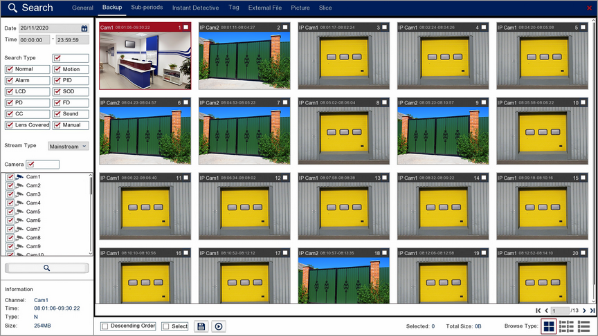Recorded Footage Backup Screen On A Zip DVR Or NVR